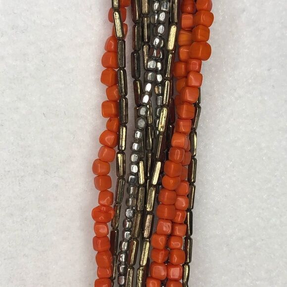 Kenneth Cole NY Orange and Gold Seed Bead Necklace - Picture 3 of 5